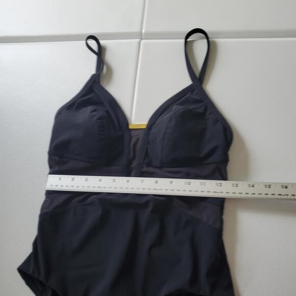 Amoressa Swimsuit Womens 8 One Piece Plunge Mesh Panel Adjustable Straps Bathing - Picture 5 of 10